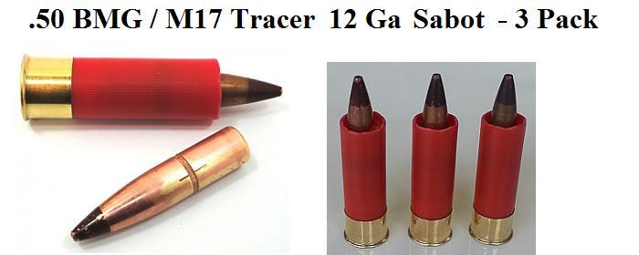 12 Gauge ".50 BMG / M17 Tracer Sabot" Shells - 3 Units Per Package