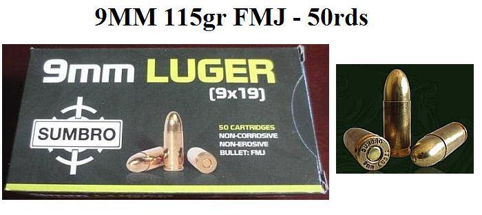 9MM 115 Gr Full Metal Jacket (FMJ) - 50rds