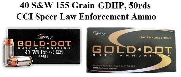 40 S&W 155 Grain, GDHP, CCI Speer Law Enforcement, 50 Round Box