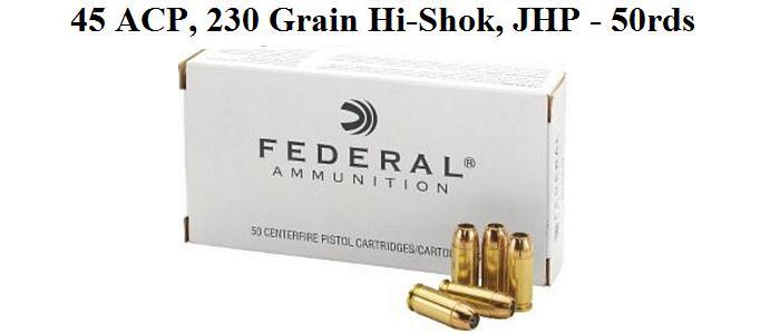 45 ACP, 230 Grain Hi-Shok Ammo, 50 Round Box