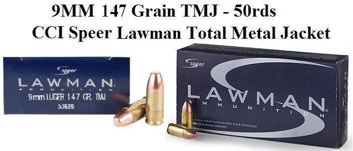 9MM, 147 Grain, CCI Speer Lawman TMJ, 50 Round Box