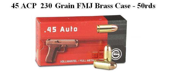 45 ACP 230 Grain FMJ Brass Cased GECO Ammo (50rds)