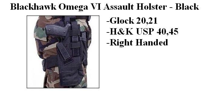 BlackHawk Omega VI Assault Holster, For Glock 20/21, HandK USP 40/45, Right Handed, Black