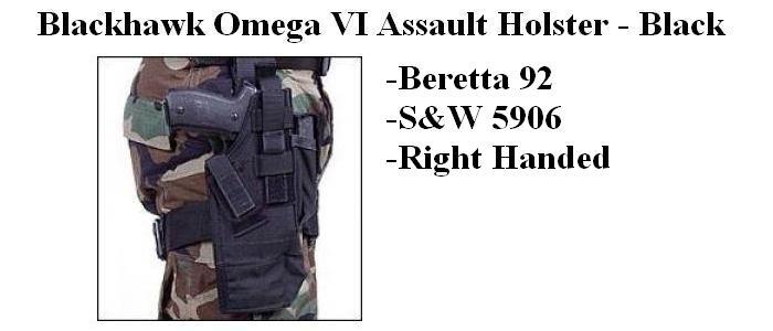 BlackHawk Omega VI Assault Holster, Beretta 92F, SandW 5906, Right Handed, Black