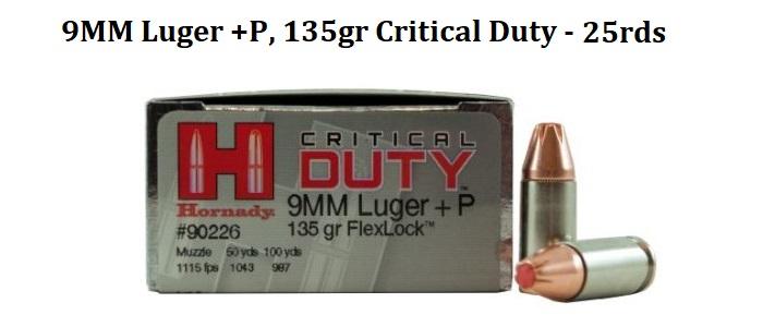 9mm +P Critical Duty, 135gr Flexlock - 25rds